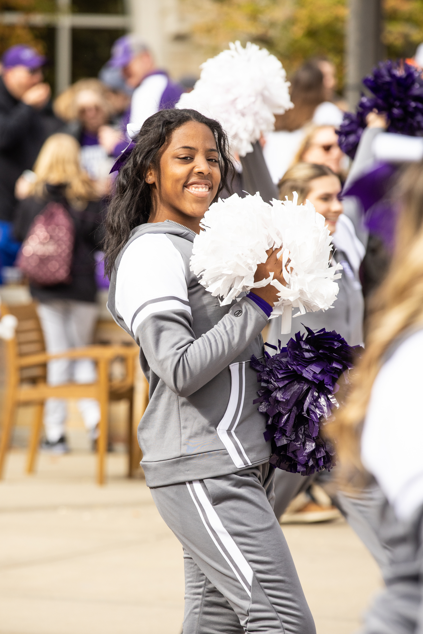 member of cheer team at Purple on the Plaza