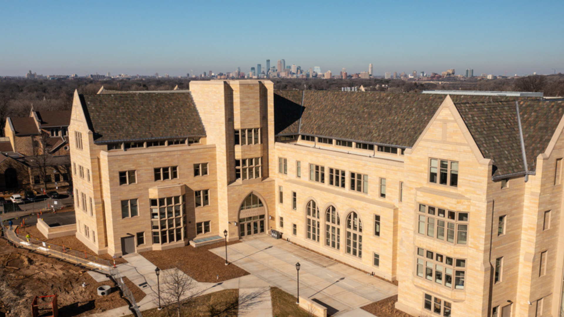 Aerial view of the new Schoenecker Center Building