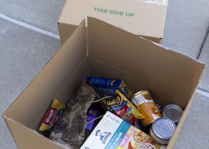 Boxes of nonperishable food items.