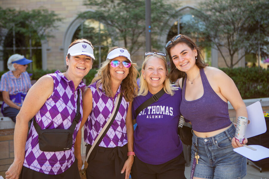 Students, families and alumni gather on Monahan Plaza for Purple on the Plaza on Homecoming weekend on the St. Paul campus on October 4, 2025