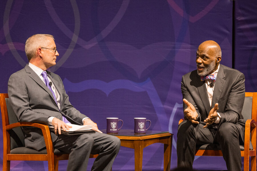 Rob Vischer and Alan Page in conversation as part of the Finding Forward speaker series.