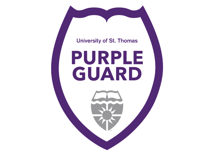 purple guard logo featuring an outline of the St. Thomas shield