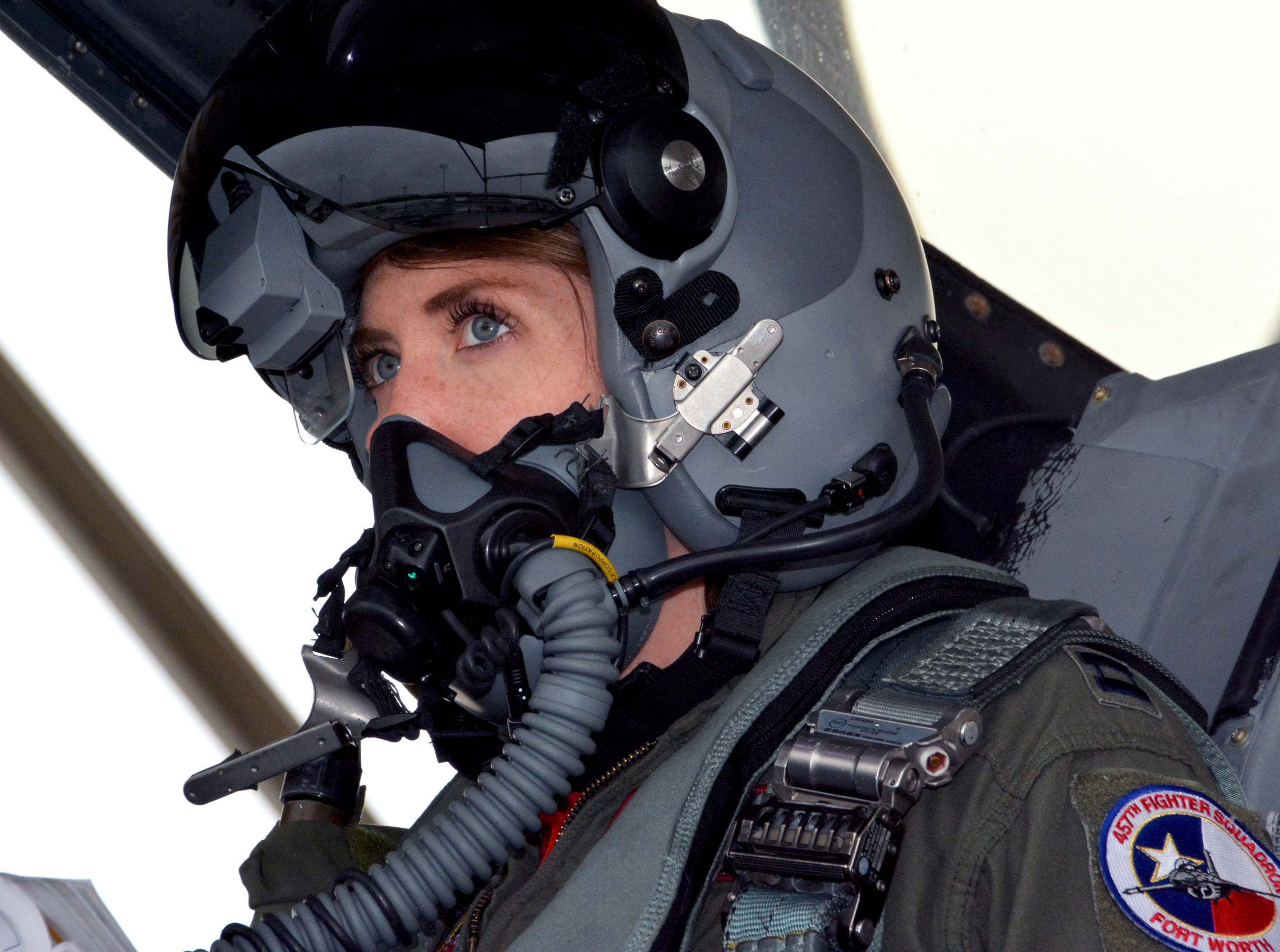 Maj. Michelle Currn in her pilot helmet
